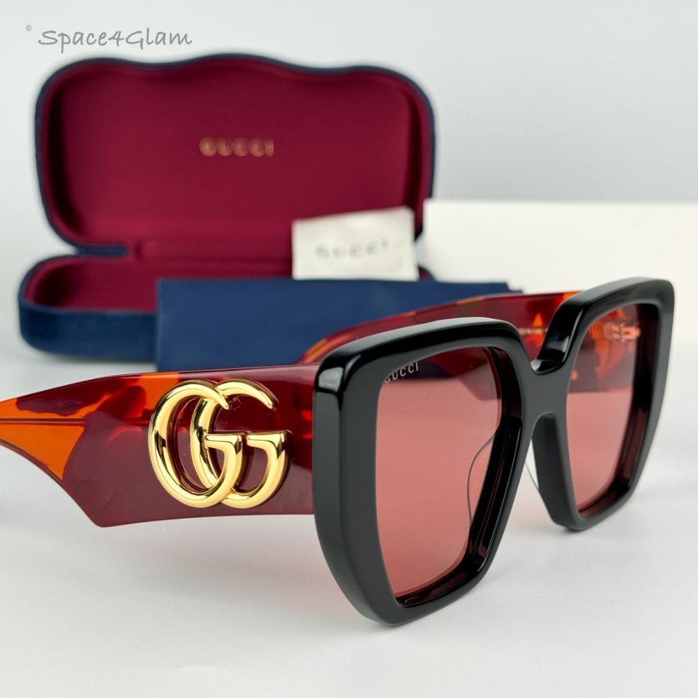 NEW Gucci GG0956S 009 Black Havana Orange Cat Eye Unisex Sunglasses GG 0956S - Picture 6 of 10